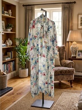Hinge Floral Long Cream Robe